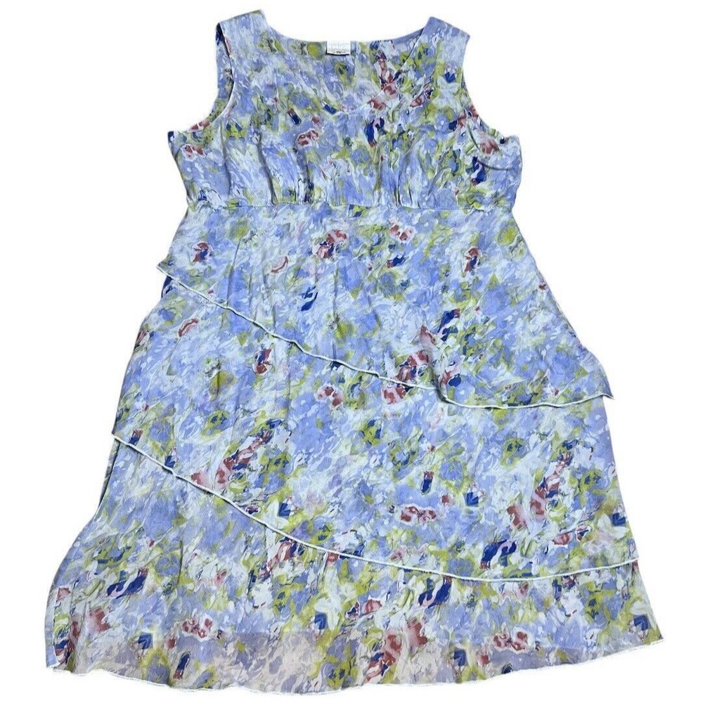 Click Color Me Cotton Floral Tiered Dress Blue Asymmetrical Womens XXL